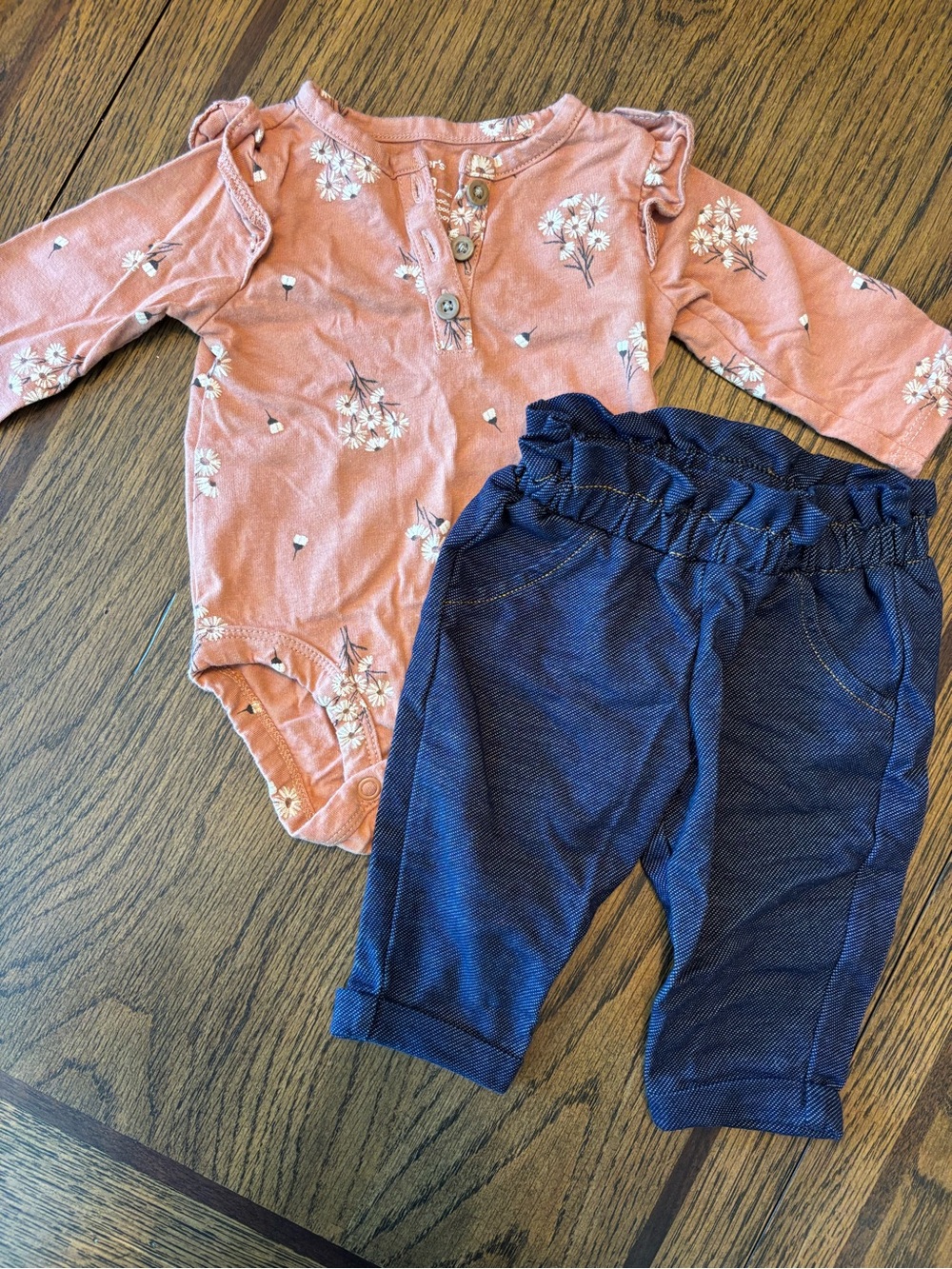Carter's Pink Floral Bodysuit with Navy Ruffle Waist Pants